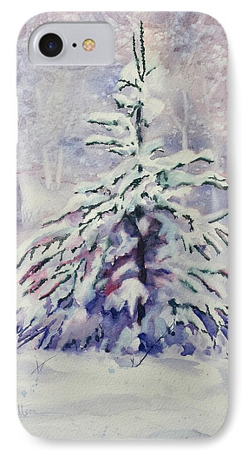 Alaska Spruce Tree iPhone 7 Case featuring the painting The Little Backyard Tree by Karen Mattson