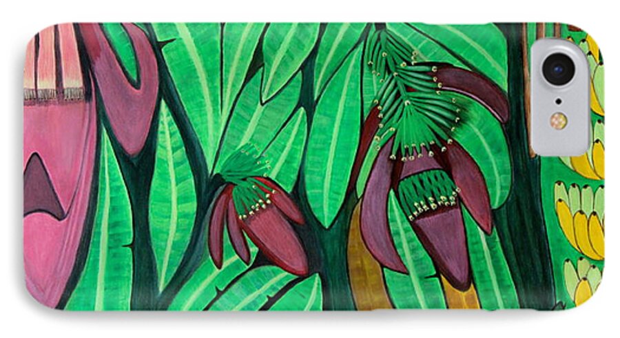 All Apparels iPhone 7 Case featuring the painting The Magic of Banana Blossoms by Lorna Maza