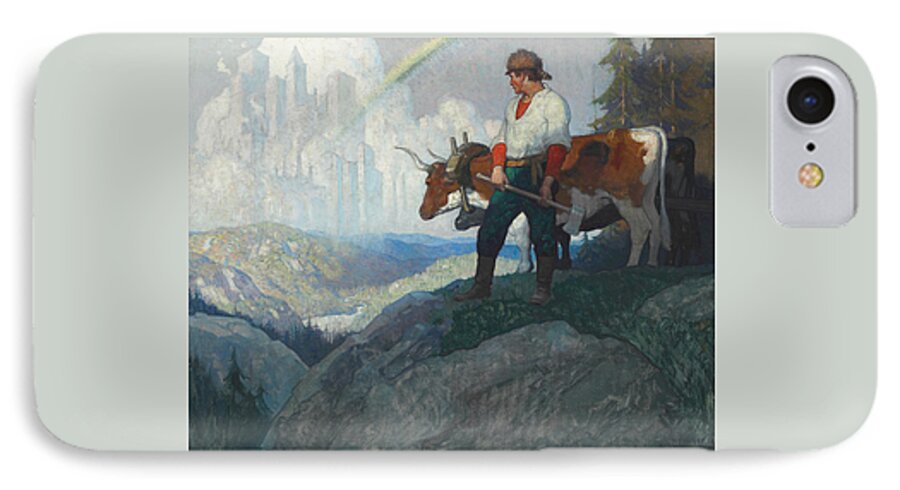 Cow iPhone 7 Case featuring the painting The Pioneer and the Vision by Newell Convers Wyeth