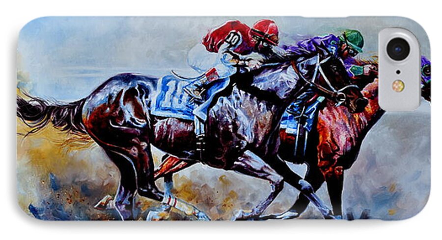 Horse Race iPhone 7 Case featuring the painting The Preakness Stakes by Hanne Lore Koehler