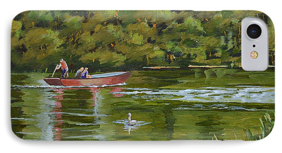 Water Scene River Scene iPhone 7 Case featuring the painting The Red Punt by Murray McLeod