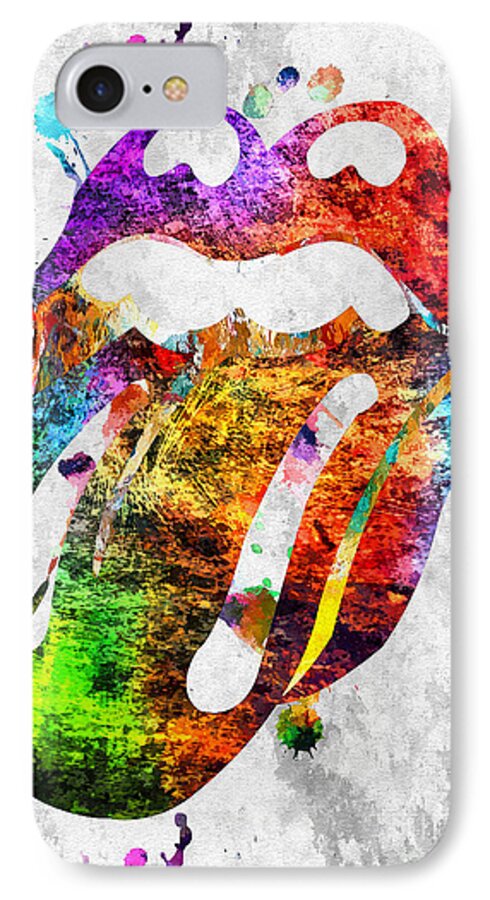 The Rolling Stones Logo Grunge iPhone 7 Case featuring the mixed media The Rolling Stones Logo Grunge by Daniel Janda