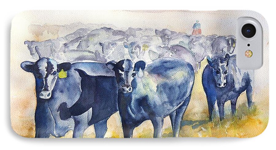 The Roundup iPhone 7 Case featuring the painting The Round Up Cattle Drive by Sharon Mick
