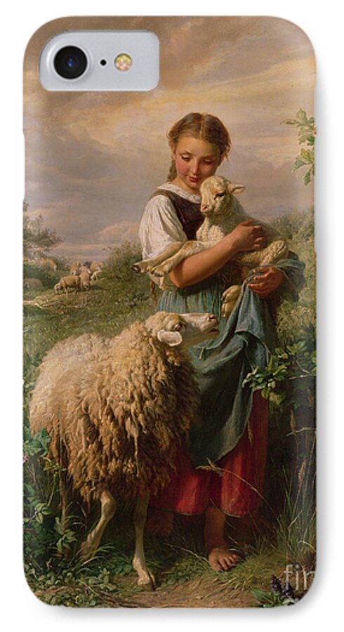 #faatoppicks iPhone 7 Case featuring the painting The Shepherdess by Johann Baptist Hofner