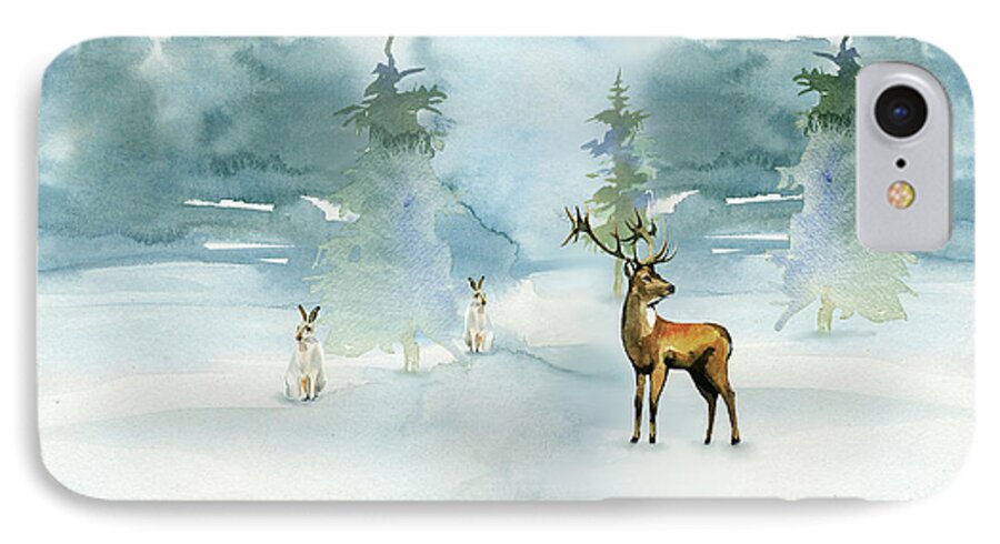 Deer iPhone 7 Case featuring the digital art The Soft Arrival of Winter by Colleen Taylor