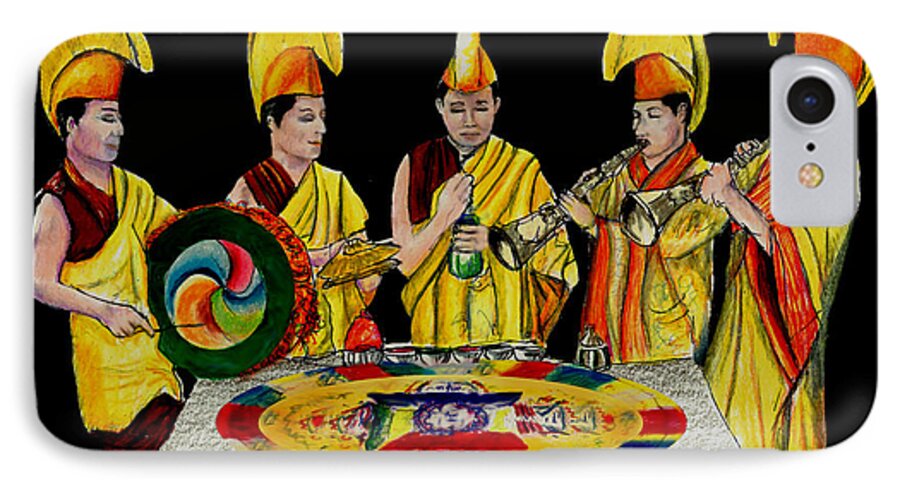 Tibet iPhone 7 Case featuring the drawing The Tibetan Monks at Lilydale Assembly by Albert Puskaric