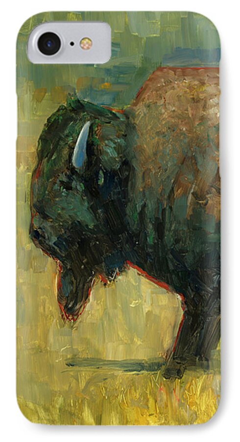 Bison iPhone 7 Case featuring the painting The Traveler by Billie Colson