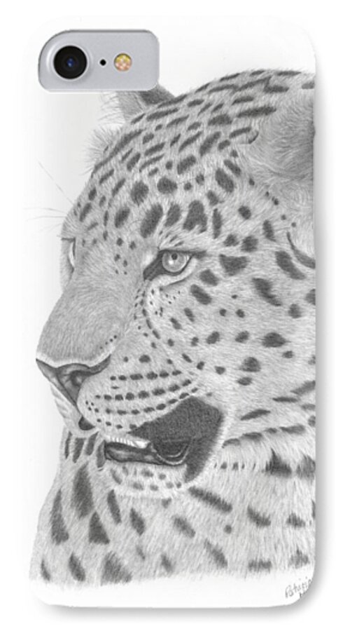 Leopard iPhone 7 Case featuring the drawing The Watchful Leopard by Patricia Hiltz