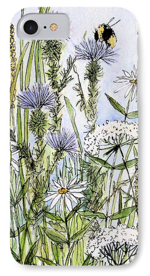 Painting iPhone 7 Case featuring the painting Thistles Daisies and Wildflowers by Laurie Rohner