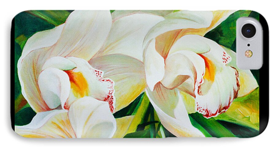White Orchids iPhone 7 Case featuring the painting Threes a Crowd by Chris Hobel