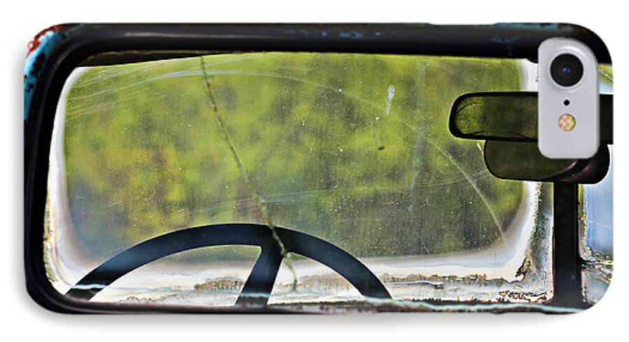 Chevrolet iPhone 7 Case featuring the photograph Through The Back Window- Antique Chevrolet Truck- Fine Art by KayeCee Spain