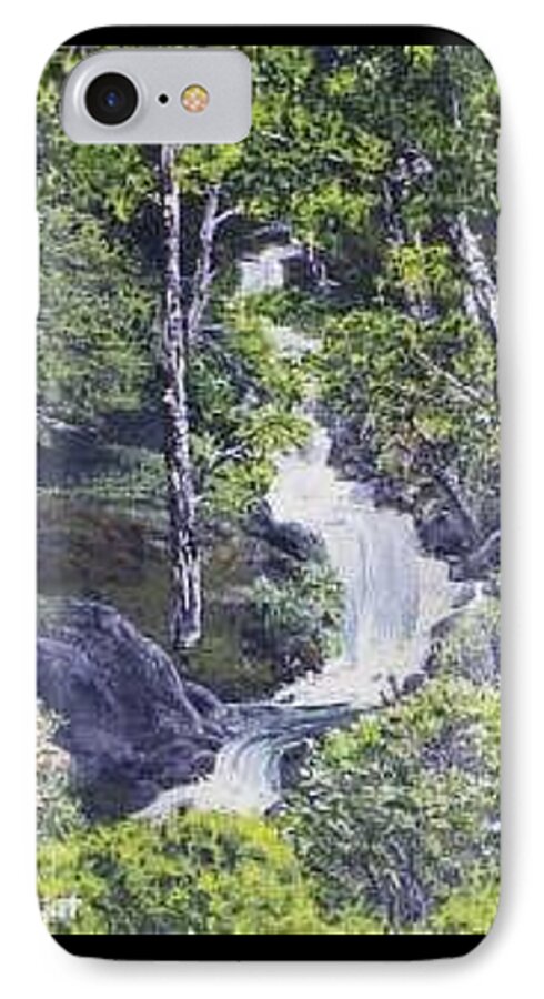 This Is A Lovely Waterfall We Saw On The Way Back Home From Mount Hood Oregon. iPhone 7 Case featuring the painting Through The Woods by Darla Boljat