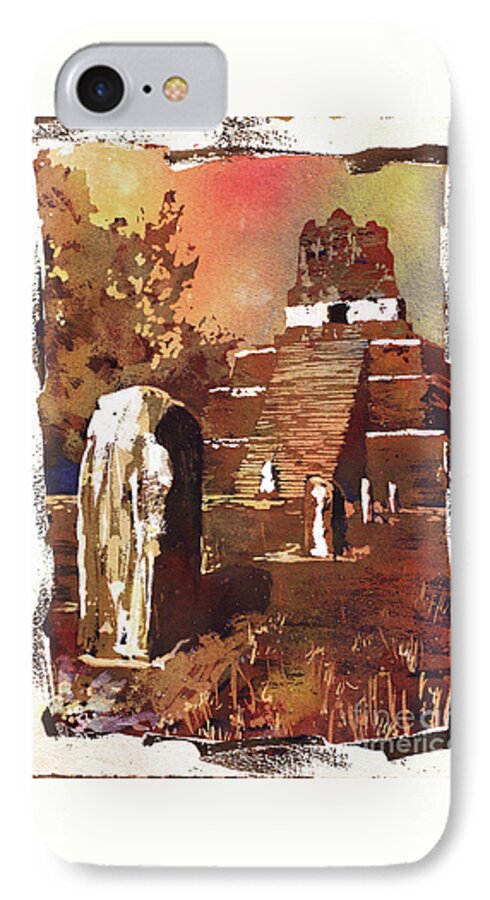 Archaeological Site iPhone 7 Case featuring the painting Tikal Mayan ruins- Guatemala by Ryan Fox