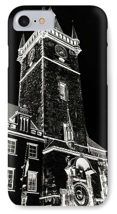 Jenny Rainbow Fine Art Photography iPhone 7 Case featuring the photograph Tower of Old Town Hall in Prague. Black by Jenny Rainbow