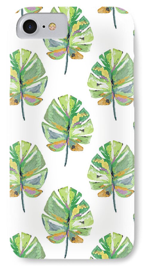 Tropical iPhone 7 Case featuring the mixed media Tropical Leaves On White- Art by Linda Woods by Linda Woods