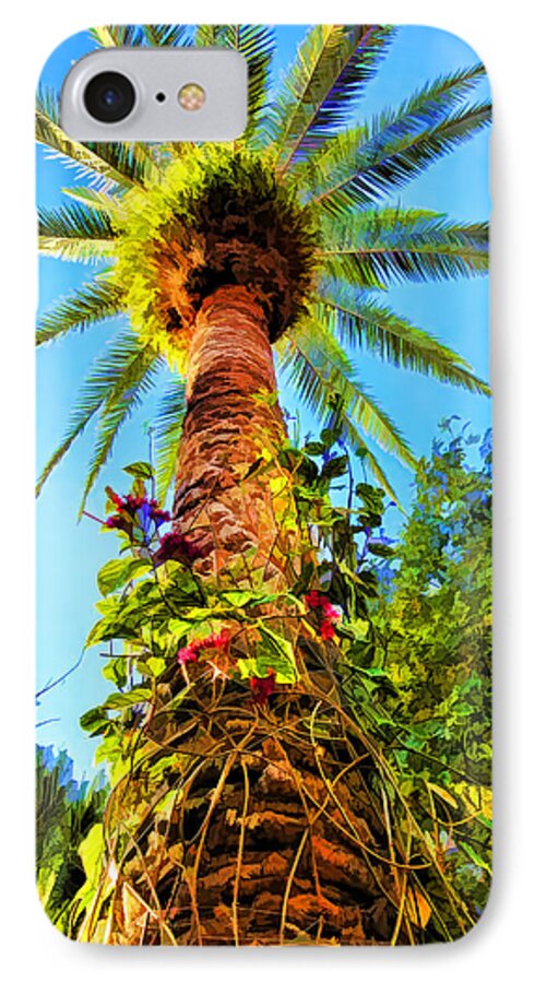Palm Tree iPhone 7 Case featuring the painting Tropical Palm Tree Painting by Tracie Schiebel