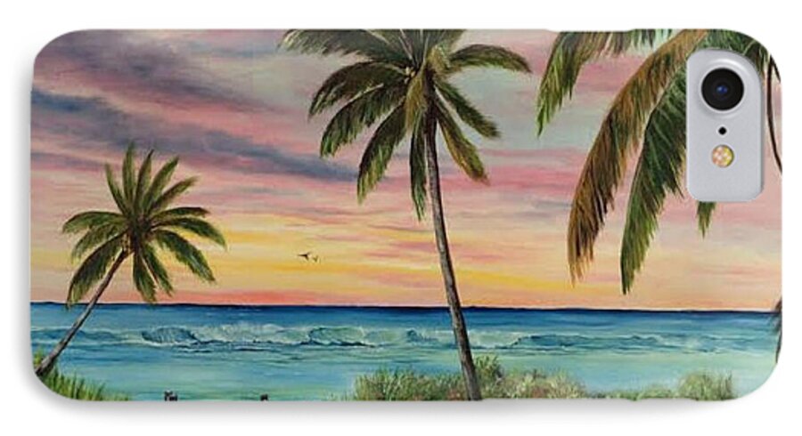 Beach iPhone 7 Case featuring the painting Tropical Paradise by Lloyd Dobson