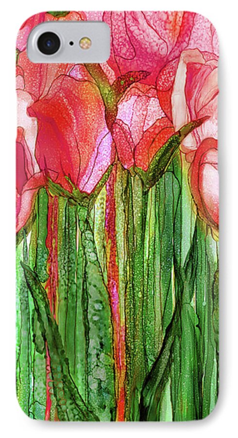 Carol Cavalaris iPhone 7 Case featuring the mixed media Tulip Bloomies 2 - Red by Carol Cavalaris