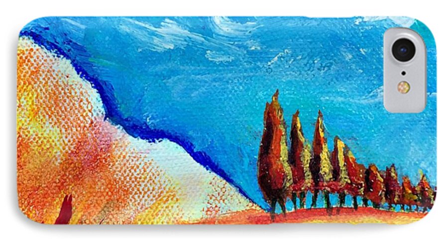 Tuscan Landscape iPhone 7 Case featuring the painting Tuscan Cypress by Elizabeth Fontaine-Barr