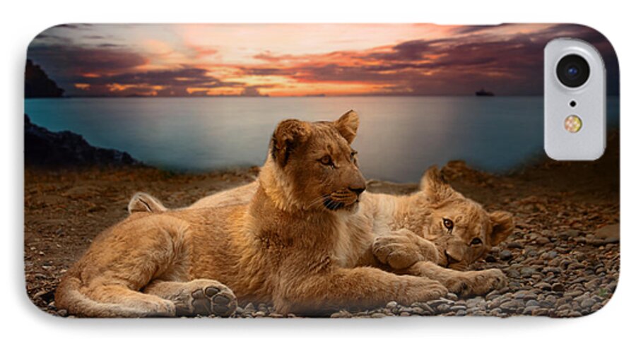 Lion iPhone 7 Case featuring the photograph Two by Christine Sponchia