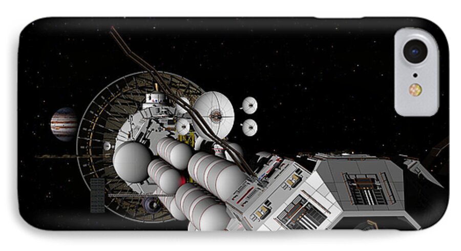 Spaceship iPhone 7 Case featuring the digital art USS Savannah nearing Jupiter by David Robinson