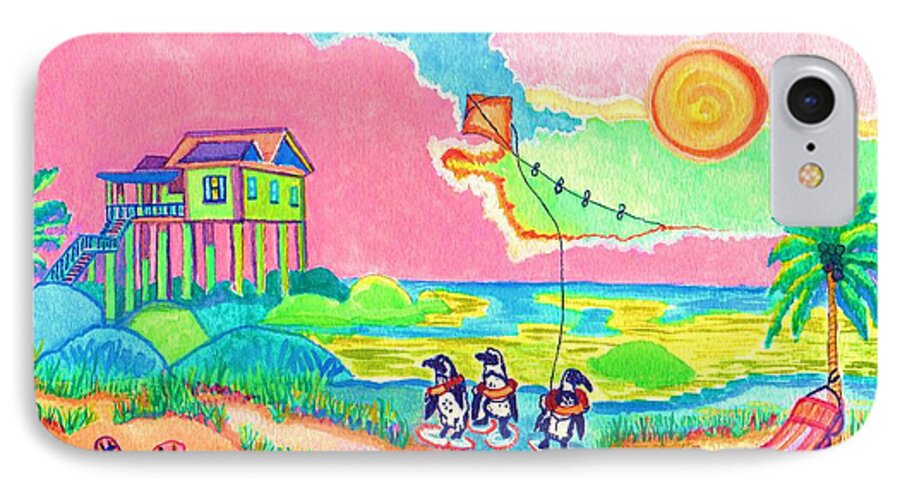 Stilt House iPhone 7 Case featuring the painting Vacation in the sun by Connie Valasco