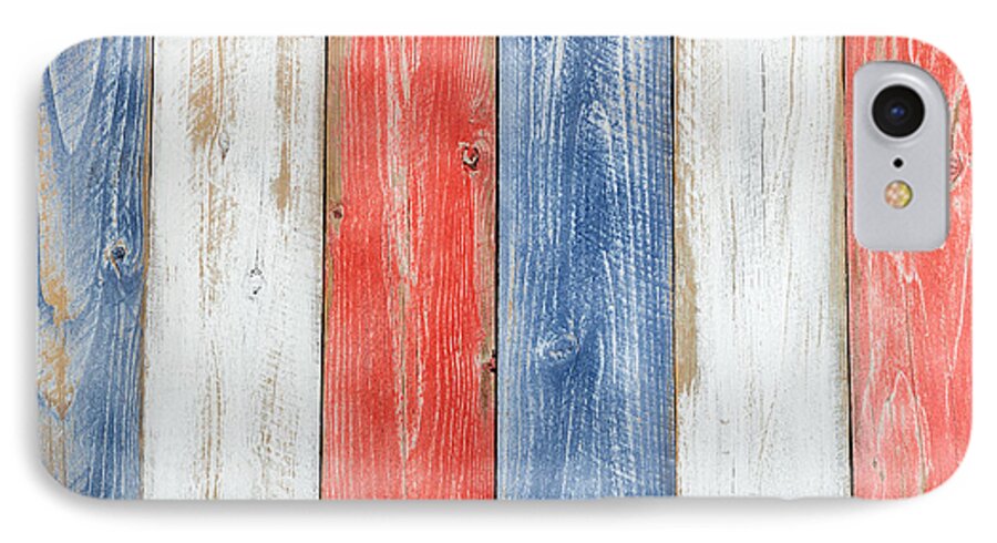 Usa iPhone 7 Case featuring the photograph Vertical stressed boards painted in USA national colors by Thomas Baker
