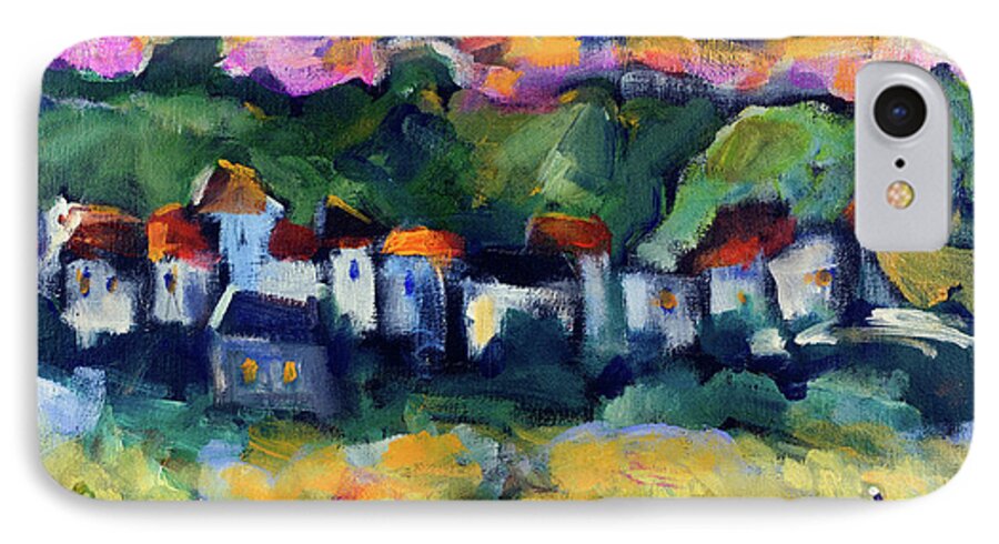 Village iPhone 7 Case featuring the painting Village at sunset by Maxim Komissarchik