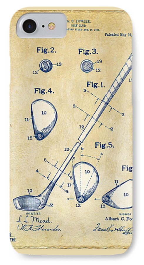 Golf iPhone 7 Case featuring the digital art Vintage 1910 Golf Club Patent Artwork by Nikki Marie Smith