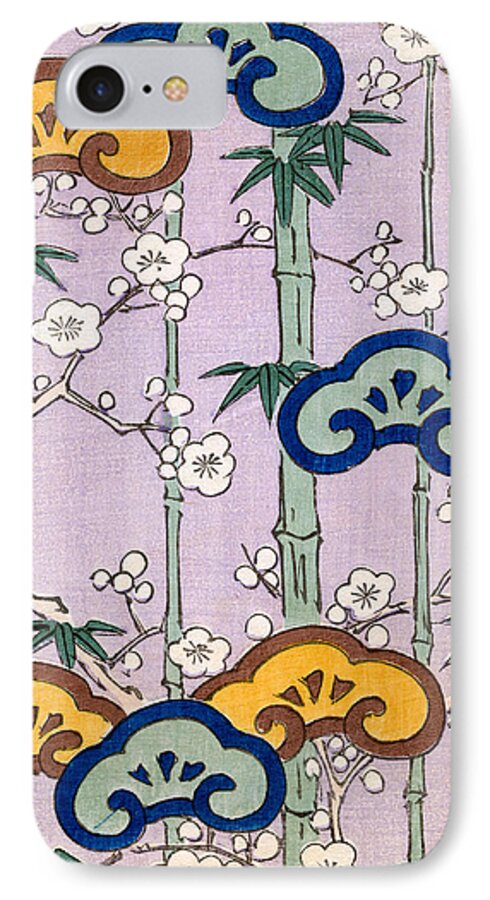 Bamboo iPhone 7 Case featuring the painting Vintage Japanese illustration of bamboo and blossom by Japanese School