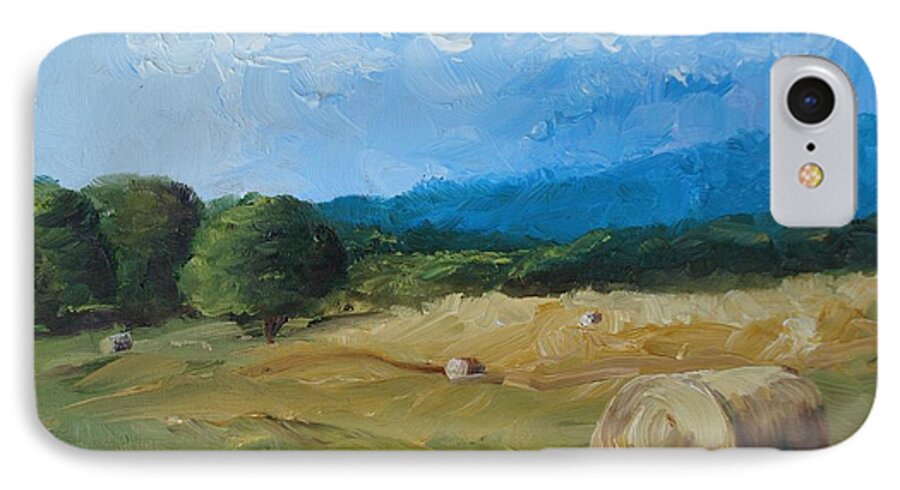 Hay iPhone 7 Case featuring the painting Virginia Hay Bales II by Donna Tuten
