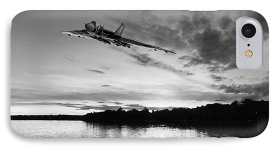 Avro Vulcan iPhone 7 Case featuring the digital art Vulcan low over a sunset lake sunset lake BW by Gary Eason