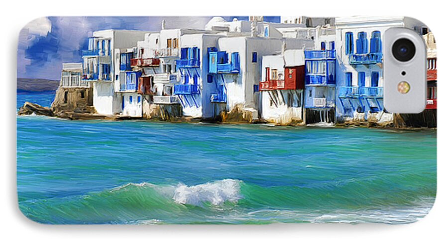 Waterfront At Mykonos iPhone 7 Case featuring the painting Waterfront at Mykonos by Dominic Piperata