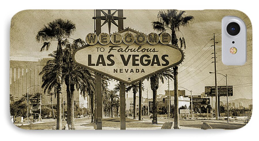 #faatoppicks iPhone 7 Case featuring the photograph Welcome To Las Vegas Series Sepia Grunge by Ricky Barnard
