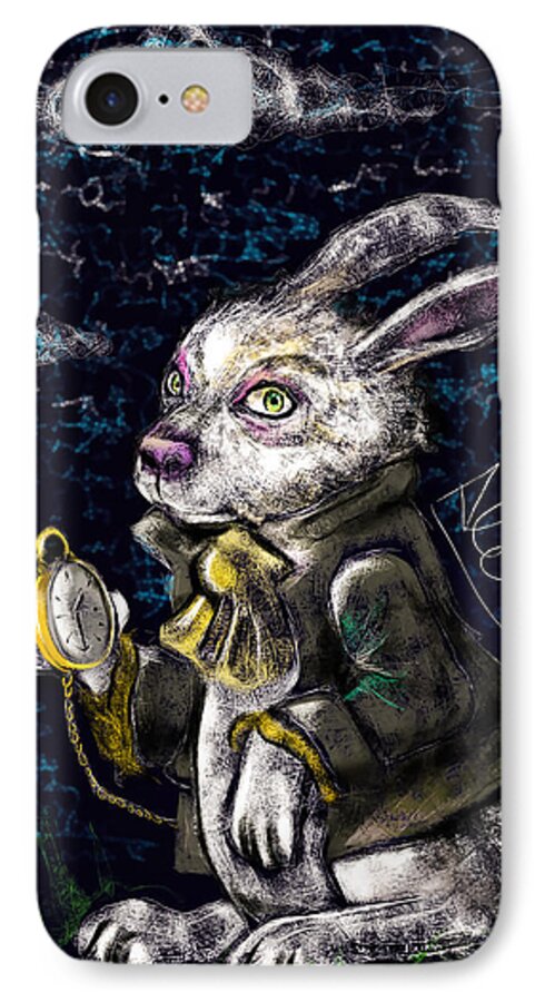 White Rabbit iPhone 7 Case featuring the drawing White Rabbit by Alessandro Della Pietra
