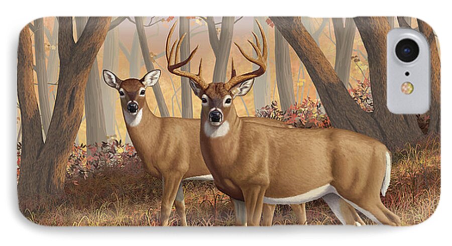Deers iPhone 7 Case featuring the painting Whitetail Deer Painting - Fall Flame by Crista Forest