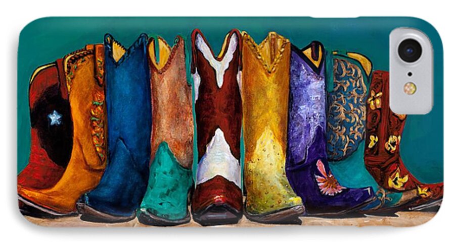 Cowboy Boot iPhone 7 Case featuring the painting Why Real Men Want to be Cowboys 2 by Frances Marino