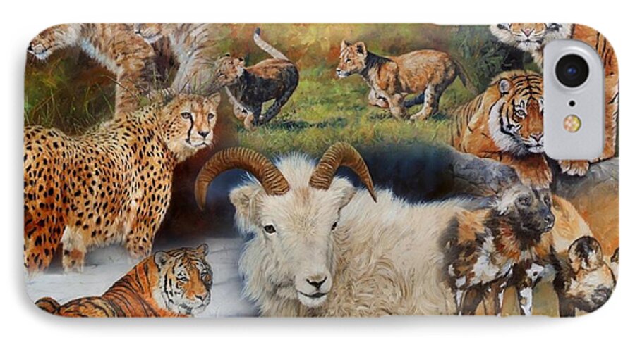 Lions iPhone 7 Case featuring the painting Wildlife Collage by David Stribbling