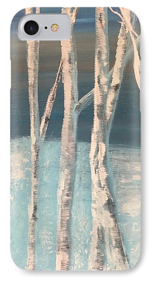 Winter Birches iPhone 7 Case featuring the painting Winter Birches by Paula Brown