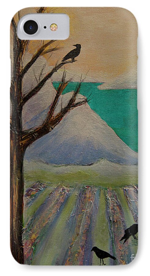 Art iPhone 7 Case featuring the painting Winter Crows by Jeanette French