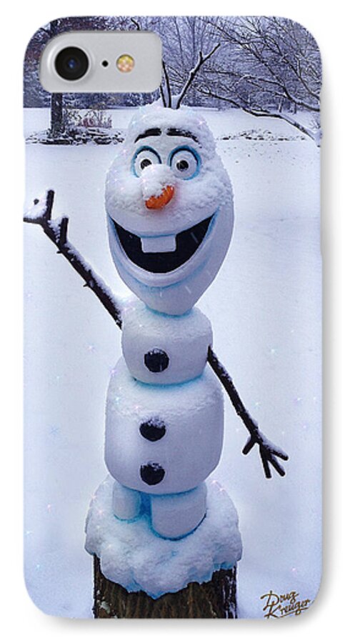 Walt Disney's Olaf Snowman Character iPhone 7 Case featuring the sculpture Winter Olaf by Doug Kreuger