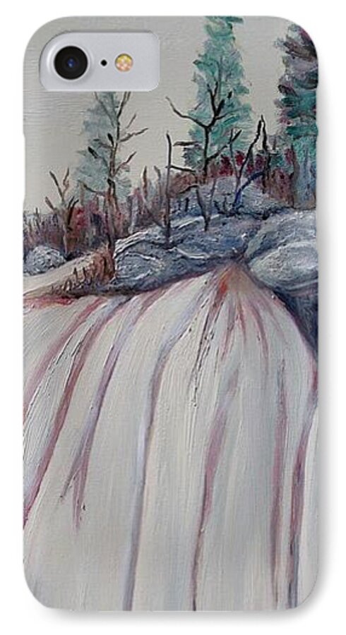 Waterfall iPhone 7 Case featuring the painting Winter waterfall by Marilyn McNish