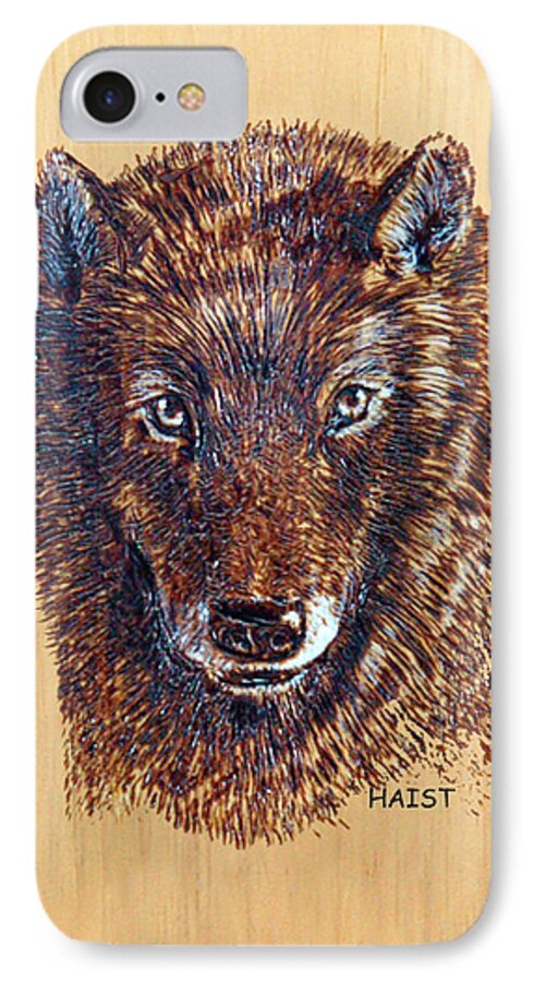 Wolf iPhone 7 Case featuring the pyrography Wolf by Ron Haist