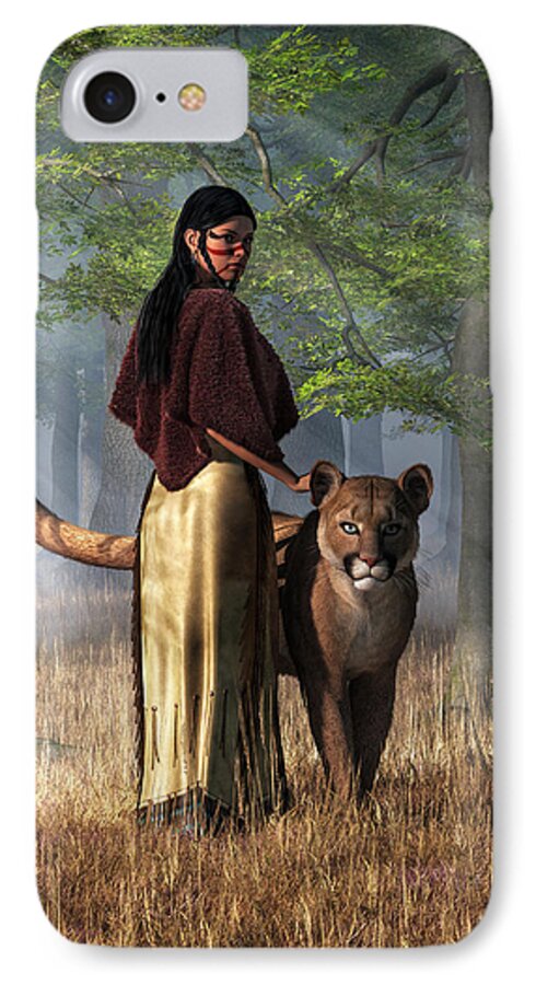 Woman With Mountain Lion iPhone 7 Case featuring the digital art Woman with Mountain Lion by Daniel Eskridge