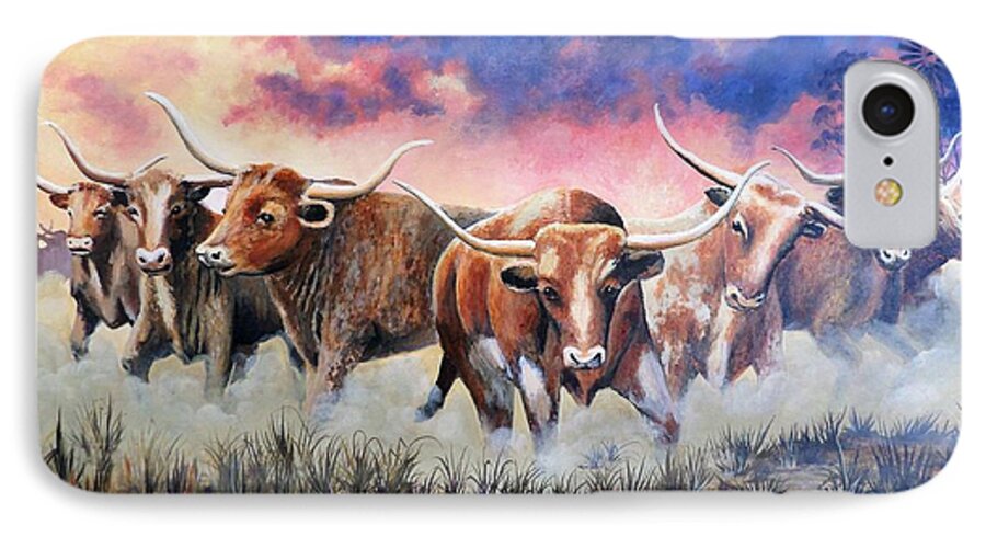 Longhorns iPhone 7 Case featuring the painting Yee Haw by Anne Gardner