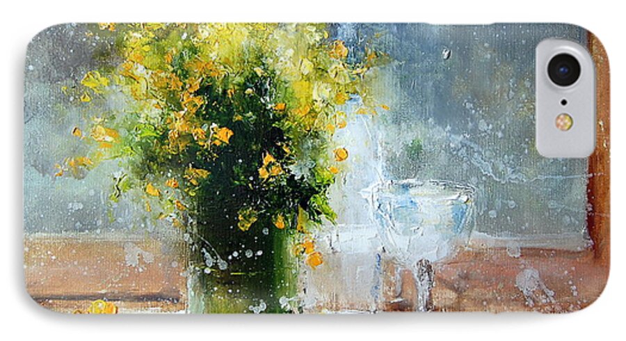 Russian Artists New Wave iPhone 7 Case featuring the painting Yellow Flowers by Igor Medvedev