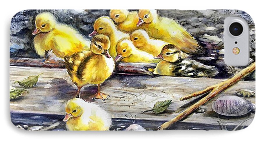 Ducklings iPhone 7 Case featuring the painting Yellow happiness by Katerina Kovatcheva