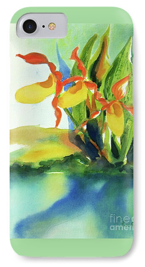 Paintings iPhone 7 Case featuring the painting Yellow Moccasin Flowers by Kathy Braud