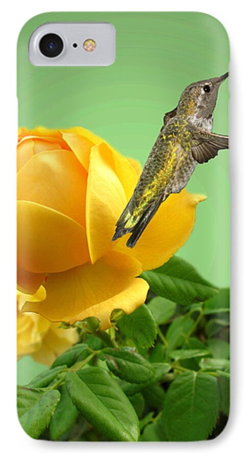 Bird iPhone 7 Case featuring the photograph Yellow Rose and Hummingbird 2 by Joyce Dickens