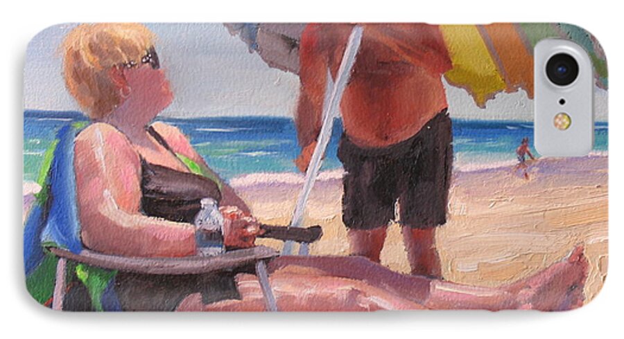 Beach Scene iPhone 7 Case featuring the painting Yes Dear by Laura Lee Zanghetti